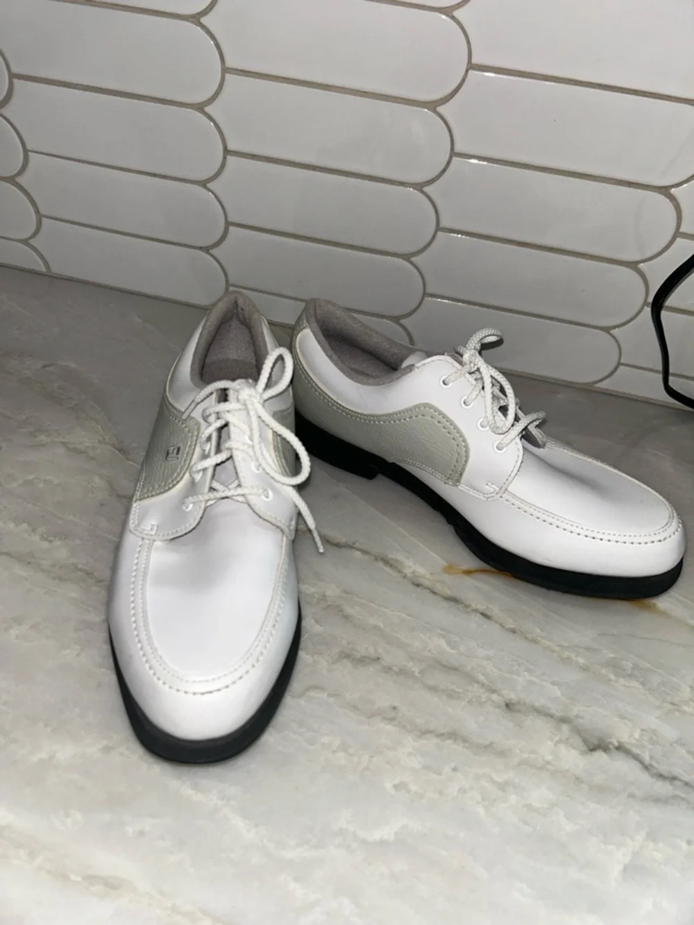 FootJoy‎ GreenJoys Golf Shoes Men’s 7M White Grey Spiked Oxford Cleats 48704